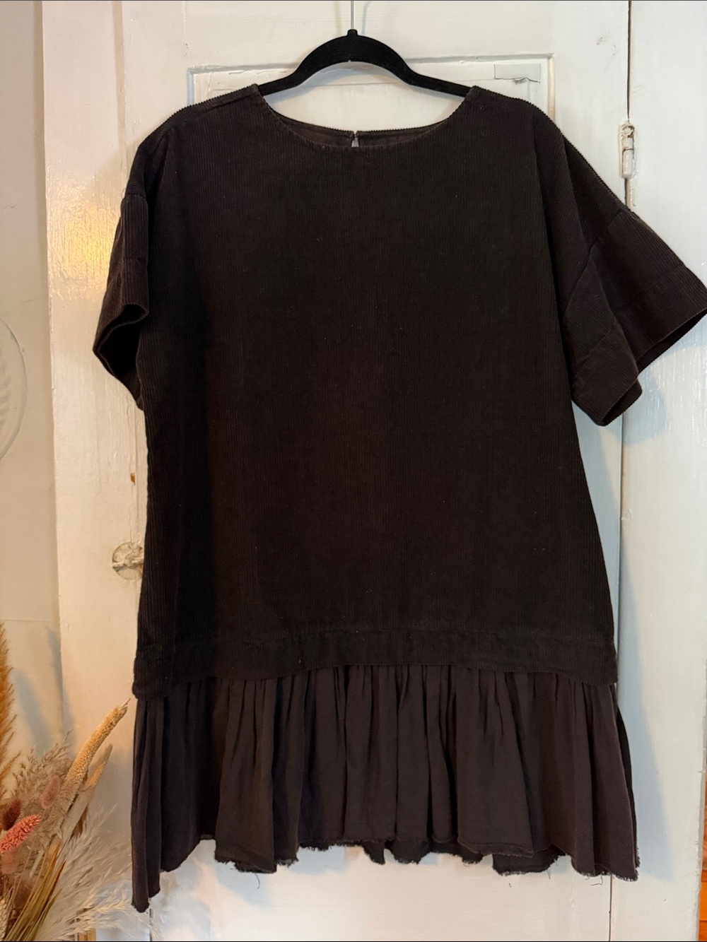 ASOS Design oversized cord hybrid t-shirt mini dress in washed black